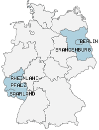 Deutschlandkarte mit Bundesl�ndern. Berlin, Brandenburg, Saarland und Rheinland-Pfalt sind hervorgehoben.